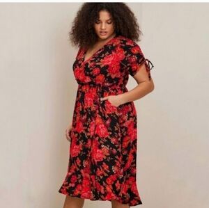 Torrid Red Black Swiss Dot Linen Midid Dress Sz 4